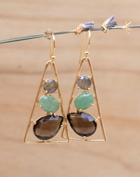 Cleo Earrings * Labradorite, Aventurine & Smoky Quartz * Gold Plated 18k * BJE098