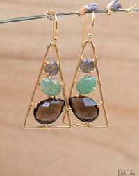 Cleo Earrings * Labradorite, Aventurine & Smoky Quartz * Gold Plated 18k * BJE098