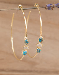 Yeda Hoop Earrings * Copper Turquoise & Moonstone * Gold Plated 18k, Silver Plated or Rose Gold Plated* BJE017A