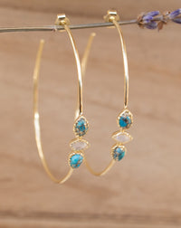 Yeda Hoop Earrings * Copper Turquoise & Moonstone * Gold Plated 18k or Silver Plated * BJE017A