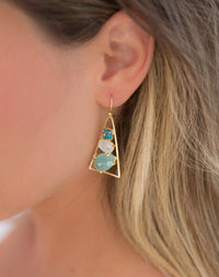 Cleo Earrings * Copper Turquoise, Moonstone & Aqua chalcedony  * Gold Plated 18k * BJE099
