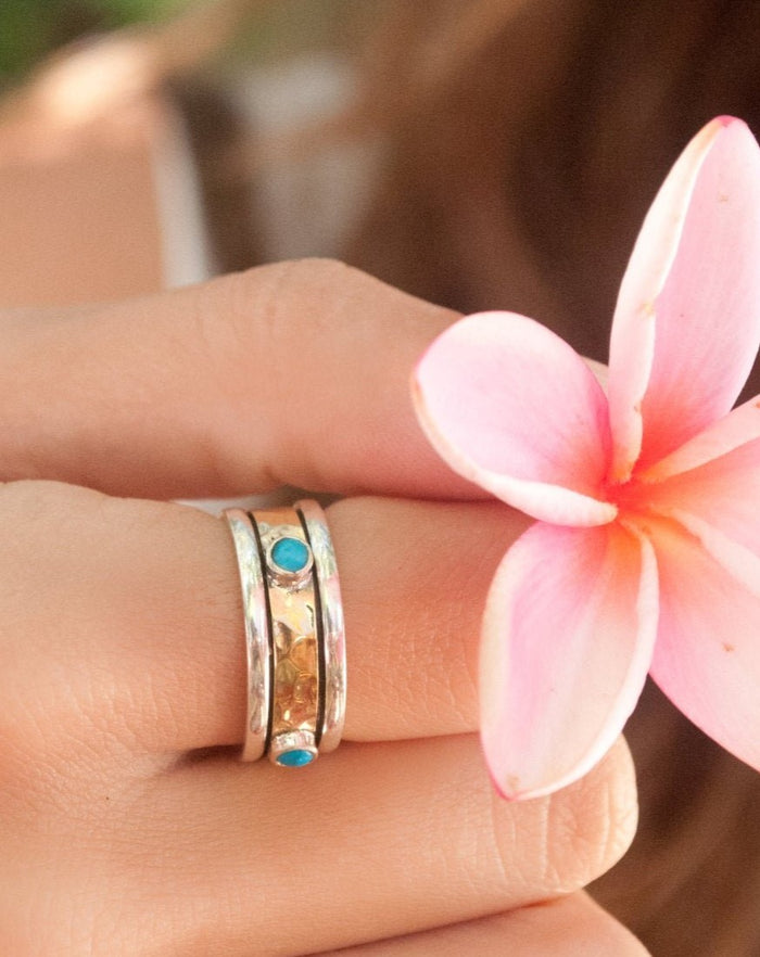Turquoise Ring * Meditation * Spinner * Spinning * Anxiety * Hammered * Worry * Boho * Spin * Statement * Thin Band * Sterling Silver BJS009