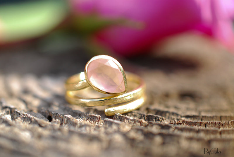 Rose Quartz Ring * 18k Gold Plated Ring * Statement Ring * Gemstone Ring * Pink * Bridal Ring * Wedding Ring * Organic Ring * Natural BJR108