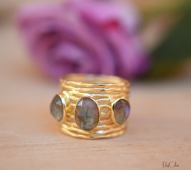 Labradorite Ring * 18k Gold Plated Ring * Statement Ring *Gemstone Ring *Labradorite *Bridal Ring *Organic Ring *Natural * BJR161