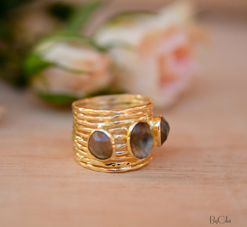 Labradorite Ring * 18k Gold Plated Ring * Statement Ring *Gemstone Ring *Labradorite *Bridal Ring *Organic Ring *Natural * BJR161