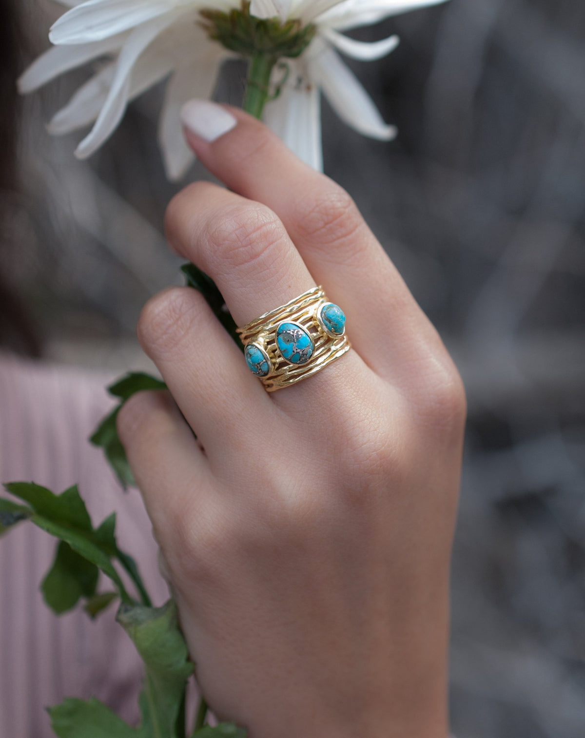 Turquoise Gold Plated Ring *Gold Ring *Statement Ring *Gemstone *Copper Turquoise Ring* Natural *Organic Ring * Ocean* Blue Ring * BJR160