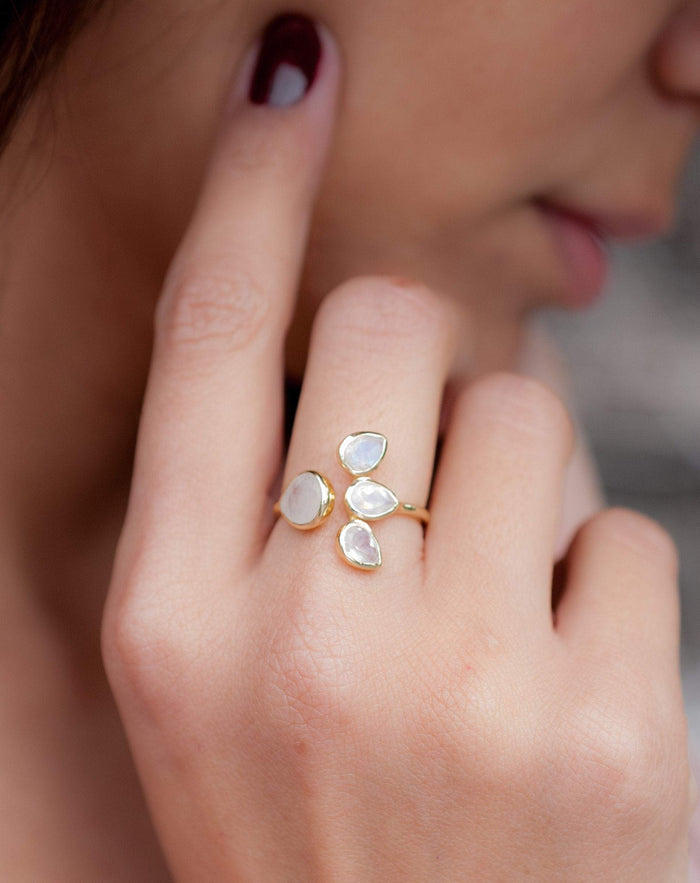 Moonstone Ring * Gold Vermeil*  Lotus Flower *Gold * Statement* Gemstone *Bridesmaid *Natural* Handmade *Gift For Her *BJR175