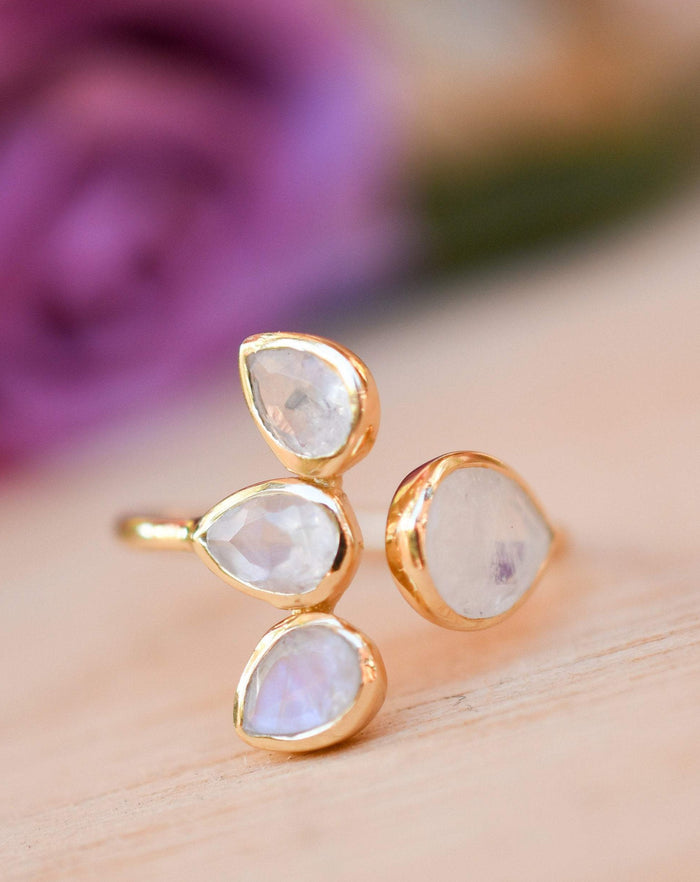 Moonstone Ring * Gold Vermeil*  Lotus Flower *Gold * Statement* Gemstone *Bridesmaid *Natural* Handmade *Gift For Her *BJR175