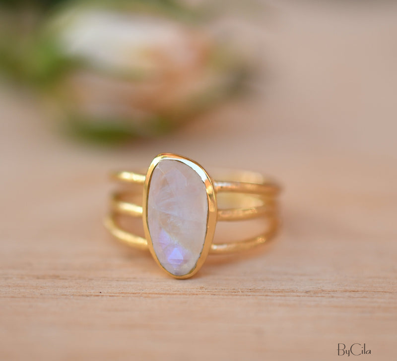 Moonstone Ring * Gold Vermeil*  *Gold * Statement* Gemstone *Bridesmaid *Natural* Handmade *Gift For Her *BJR050