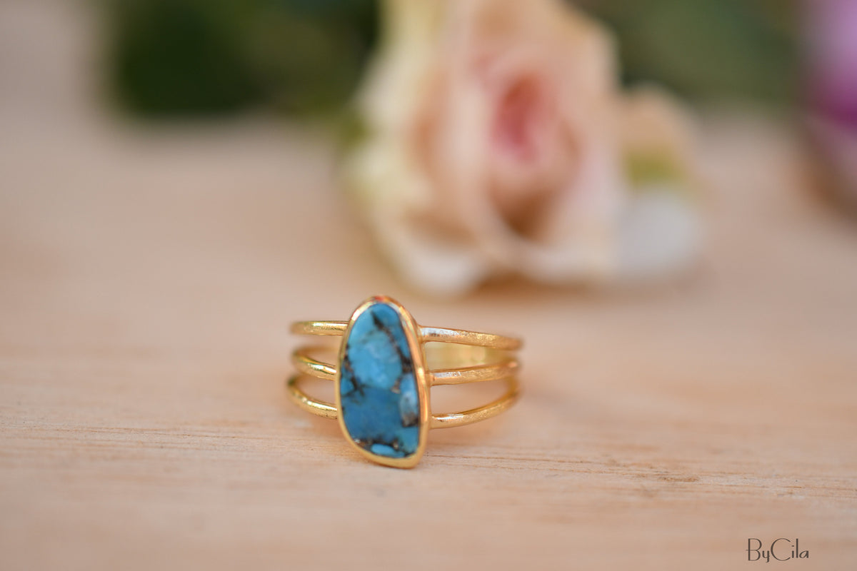 Turquoise Ring *Gold Vermeil Ring*Statement Ring *Gemstone Ring *Copper Turquoise Ring* Natural *Organic Ring * ByCila*Blue Ring *BJR051