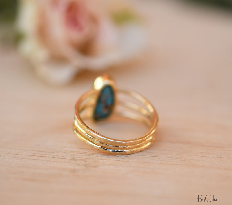 Turquoise Ring *Gold Vermeil Ring*Statement Ring *Gemstone Ring *Copper Turquoise Ring* Natural *Organic Ring * ByCila*Blue Ring *BJR051