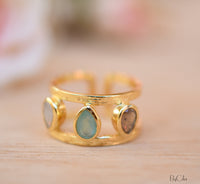 Moonstone, Aqua Chalcedony & Labradorite Ring * 18k Gold Plated Ring * Statement Ring *Gemstone Ring * handmade *Adjustable * Boho BJR179