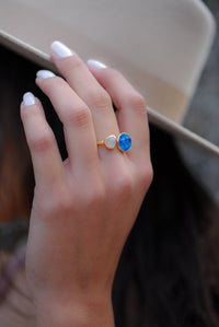 Mosaic Jade & Moonstone Ring * 18k Gold Plated Ring * Statement Ring *Gemstone Ring * handmade *Adjustable * Boho * BJR170