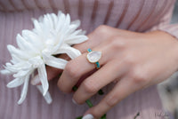 Moonstone & Mosaic Turquoise Ring*18k Gold Plated Ring*Statement Ring*Gemstone Ring *Labradorite *Bridal Ring *Organic Ring *Natural *BJR178
