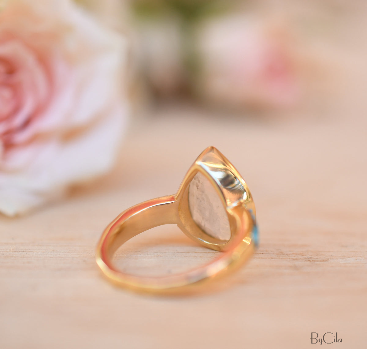 Moonstone & Mosaic Turquoise Ring*18k Gold Plated Ring*Statement Ring*Gemstone Ring *Labradorite *Bridal Ring *Organic Ring *Natural *BJR178