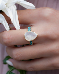 Moonstone & Mosaic Turquoise Ring*18k Gold Plated Ring*Statement Ring*Gemstone Ring *Labradorite *Bridal Ring *Organic Ring *Natural *BJR178