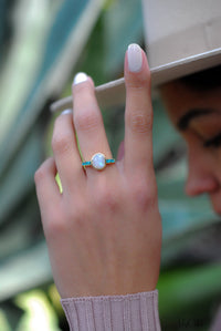 Moonstone & Mosaic Turquoise Square Ring * 18k Gold Plated Ring * Statement Ring *Gemstone Ring *Bridal Ring *Organic Ring *Natural * BJR164