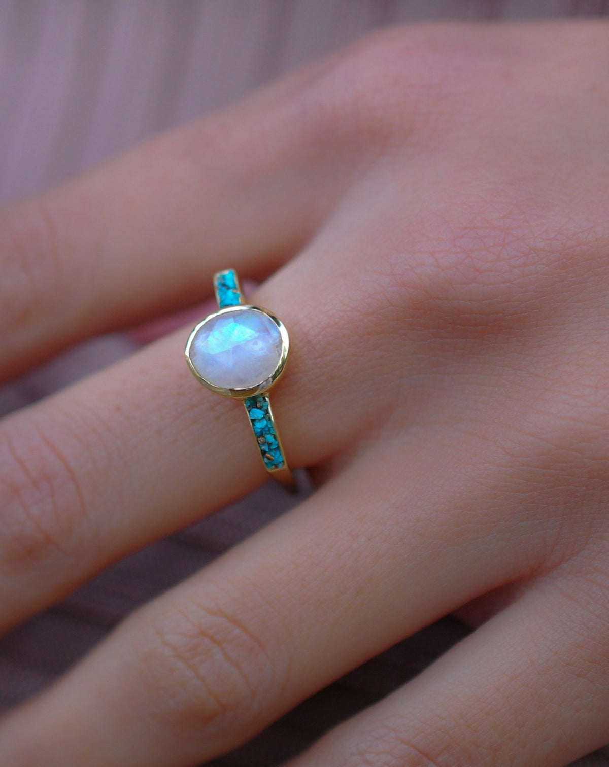 Moonstone & Mosaic Turquoise Square Ring * 18k Gold Plated Ring * Statement Ring *Gemstone Ring *Bridal Ring *Organic Ring *Natural * BJR164