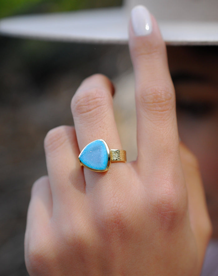 Blue Druzy Ring * Gold Plated Ring * Statement Ring *Gemstone Ring  *Gold Crystal* Natural Druzy *Large Gemstone *Organic Ring * BJR159