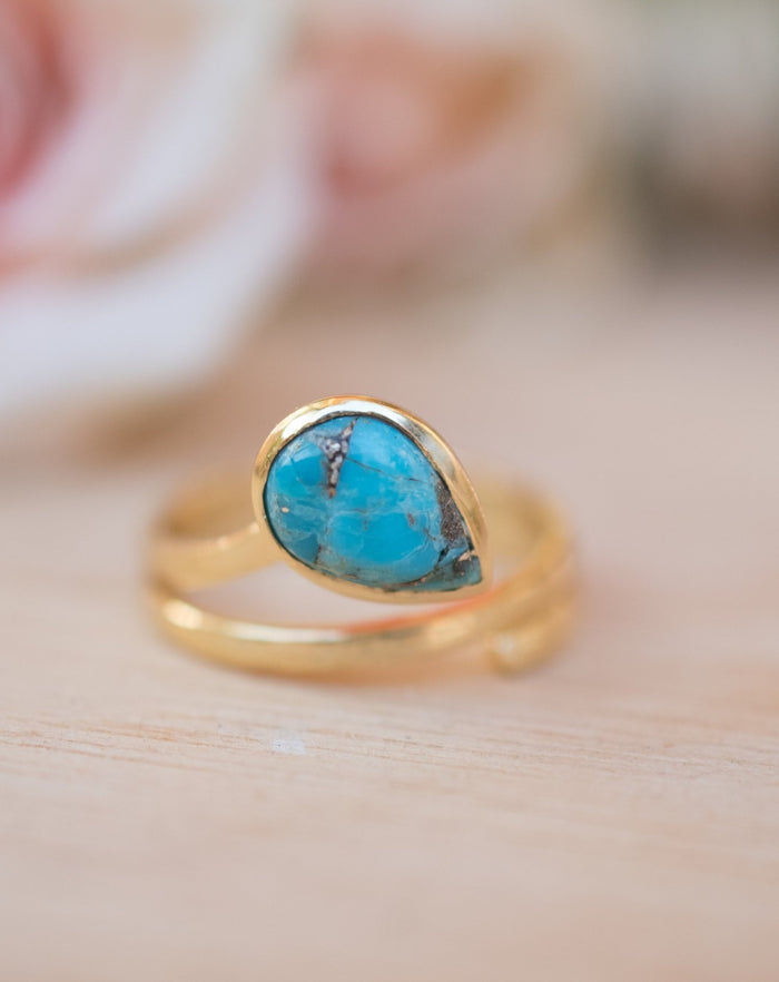 Copper Turquoise Ring *18k Gold Plated Ring* Statement Ring* Gemstone Ring * Blue * Bridal Ring* Wedding Ring *Organic Ring * Natural BJR107