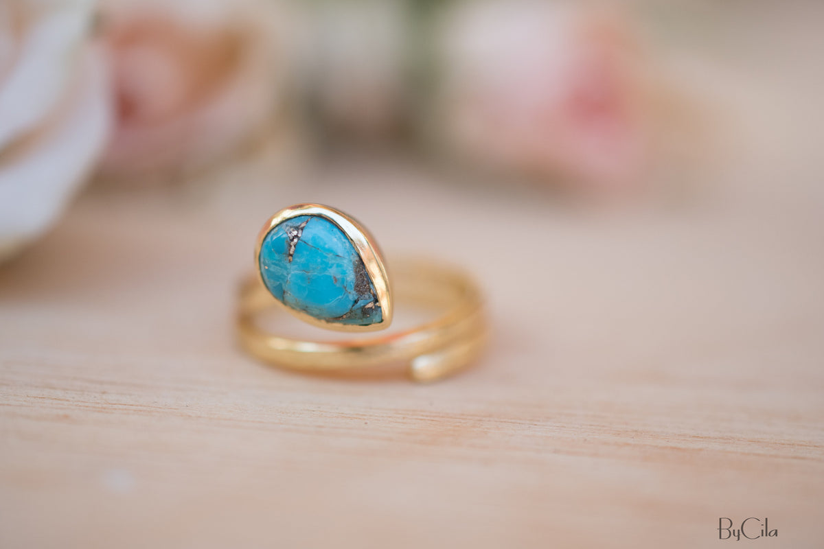 Copper Turquoise Ring *18k Gold Plated Ring* Statement Ring* Gemstone Ring * Blue * Bridal Ring* Wedding Ring *Organic Ring * Natural BJR107