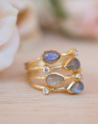 Rainbow Labradorite  & Zirconia Ring * Gold Ring * Gemstone * Gold Plated * Statement *Bridal *Wedding * Natural *Handmade * BJR105