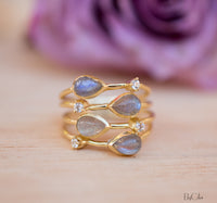 Rainbow Labradorite  & Zirconia Ring * Gold Ring * Gemstone * Gold Plated * Statement *Bridal *Wedding * Natural *Handmade * BJR105