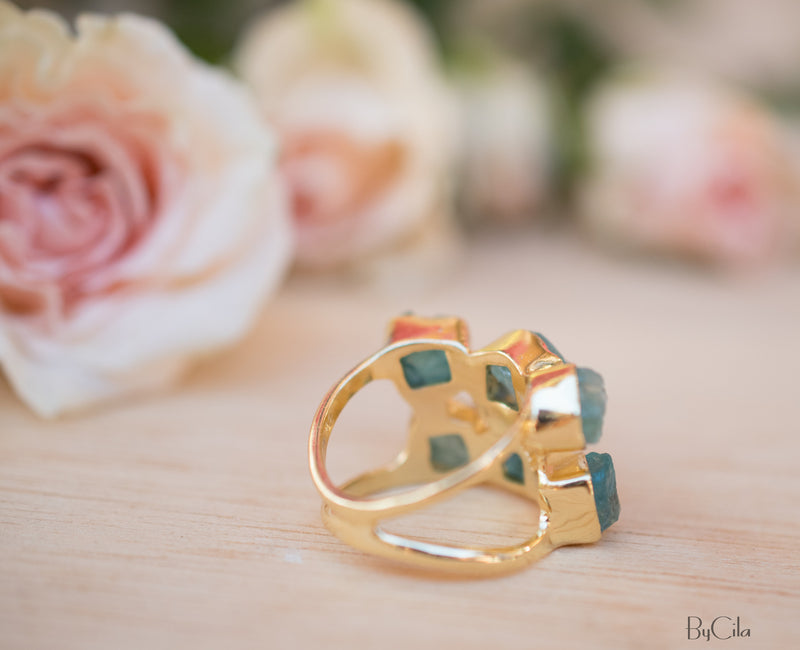 Rough Aqua Chalcedony Ring * 18k Gold Plated Ring * Statement Ring *Gemstone Ring * handmade * Boho * BJR124