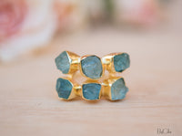 Rough Aqua Chalcedony Ring * 18k Gold Plated Ring * Statement Ring *Gemstone Ring * handmade * Boho * BJR124