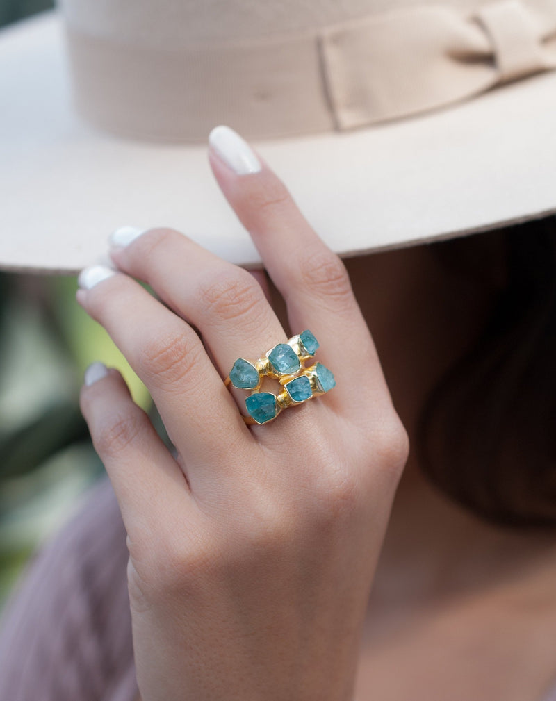 Rough Aqua Chalcedony Ring * 18k Gold Plated Ring * Statement Ring *Gemstone Ring * handmade * Boho * BJR124