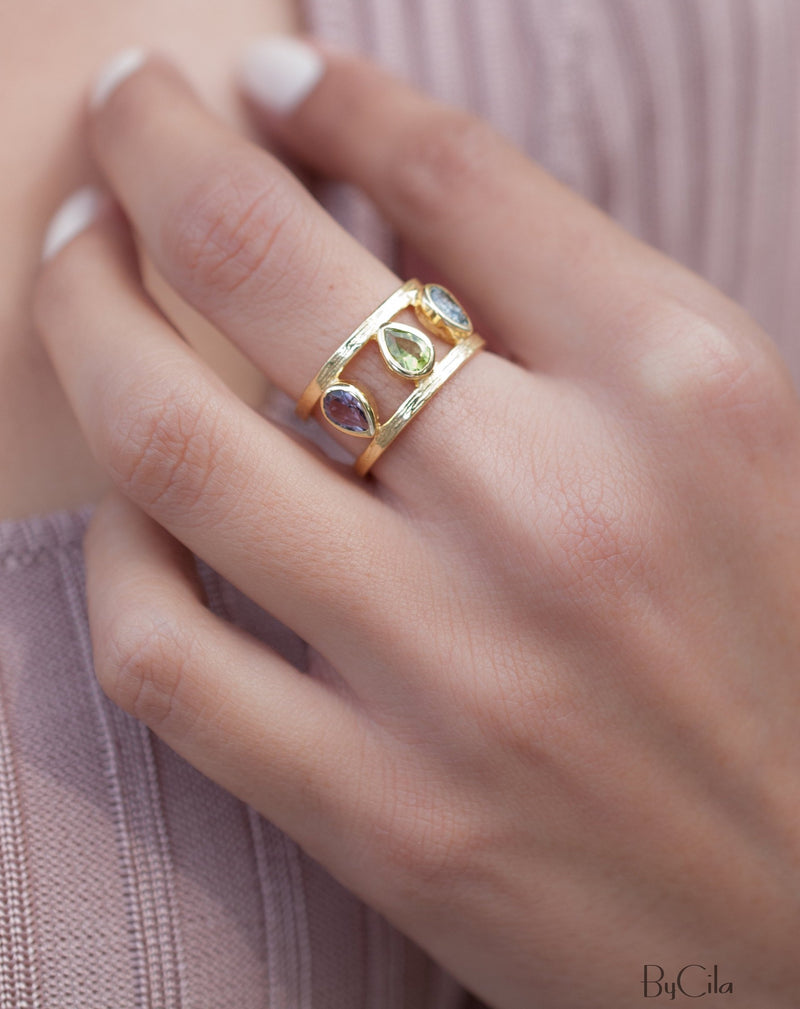 Amethyst, Peridot & Iolite hydro Ring * 18k Gold Plated Ring * Statement Ring *Gemstone Ring * handmade *Adjustable * Boho BJR180