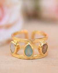 Moonstone, Aqua Chalcedony & Labradorite Ring * 18k Gold Plated Ring * Statement Ring *Gemstone Ring * handmade *Adjustable * Boho BJR179