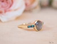 Labradorite & Mosaic Turquoise Square Ring *18k Gold Plated Ring * Statement Ring *Gemstone Ring *Bridal Ring *Organic Ring *Natural *BJR163