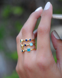 Gemstones Gold Ring * Statement Birthstone* Gold Plated Ring * Green Jade, Sapphire hydro, Labradorite *Multi stones *Statement Ring BJR071