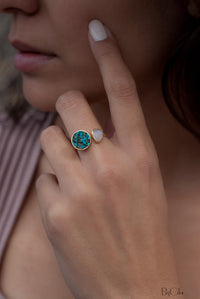 Moonstone & Mosaic Turquoise Round Ring * 18k Gold Plated Ring * Statement Ring *Gemstone Ring *Bridal Ring *Organic Ring *Natural * BJR168