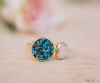 Moonstone & Mosaic Turquoise Round Ring * 18k Gold Plated Ring * Statement Ring *Gemstone Ring *Bridal Ring *Organic Ring *Natural * BJR168