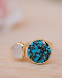 Moonstone & Mosaic Turquoise Round Ring * 18k Gold Plated Ring * Statement Ring *Gemstone Ring *Bridal Ring *Organic Ring *Natural * BJR168