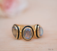 Labradorite Ring * 18k Gold Plated Ring * Statement Ring *Gemstone Ring * handmade * Black details * BohoBlack details * BJR127