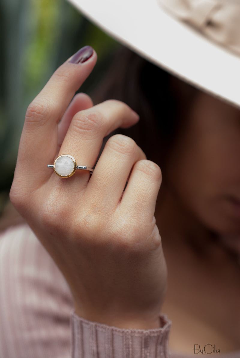 Moonstone Square Ring *  Silver Plated * Statement Ring *Gemstone Ring *Bridal Ring *Organic Ring *Natural * BJR165