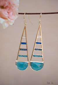 Giuliana Earrings * Moonstone,Jade,Iolite hydro,Copper Turquoise * Gold Plated 18k * BJE113