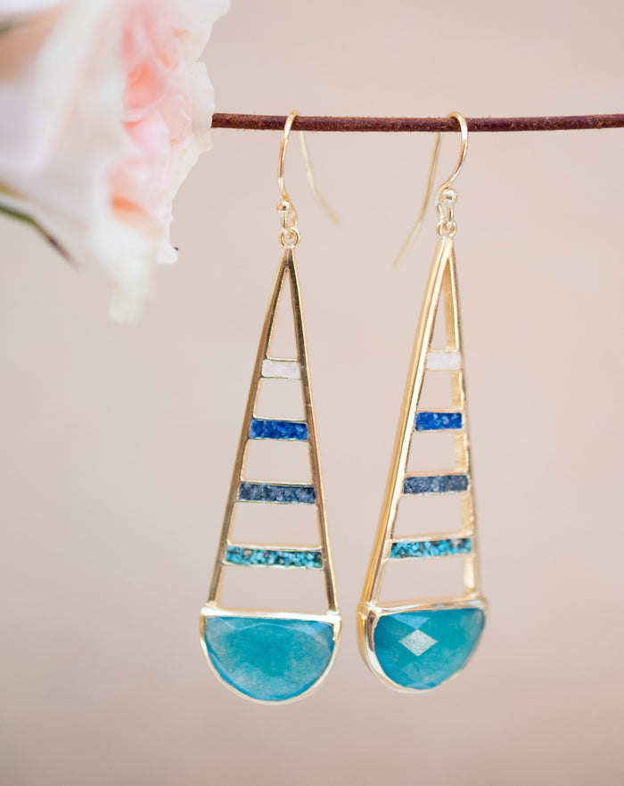 Giuliana Earrings * Moonstone,Jade,Iolite hydro,Copper Turquoise * Gold Plated 18k * BJE113