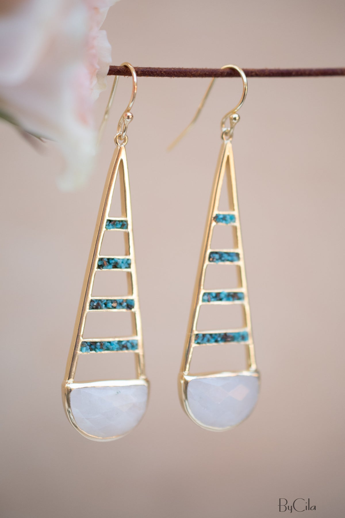 Giuliana Earrings * Moonstone and Copper Turquoise * Gold Plated 18k * BJE114