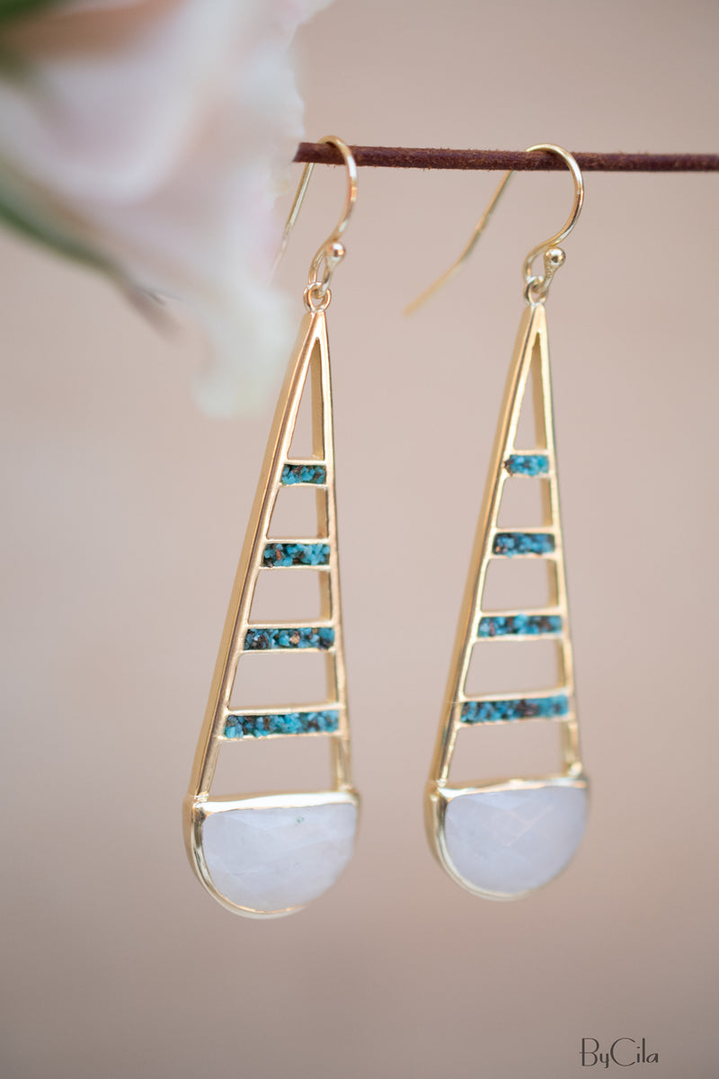 Giuliana Earrings * Moonstone and Copper Turquoise * Gold Plated 18k * BJE114