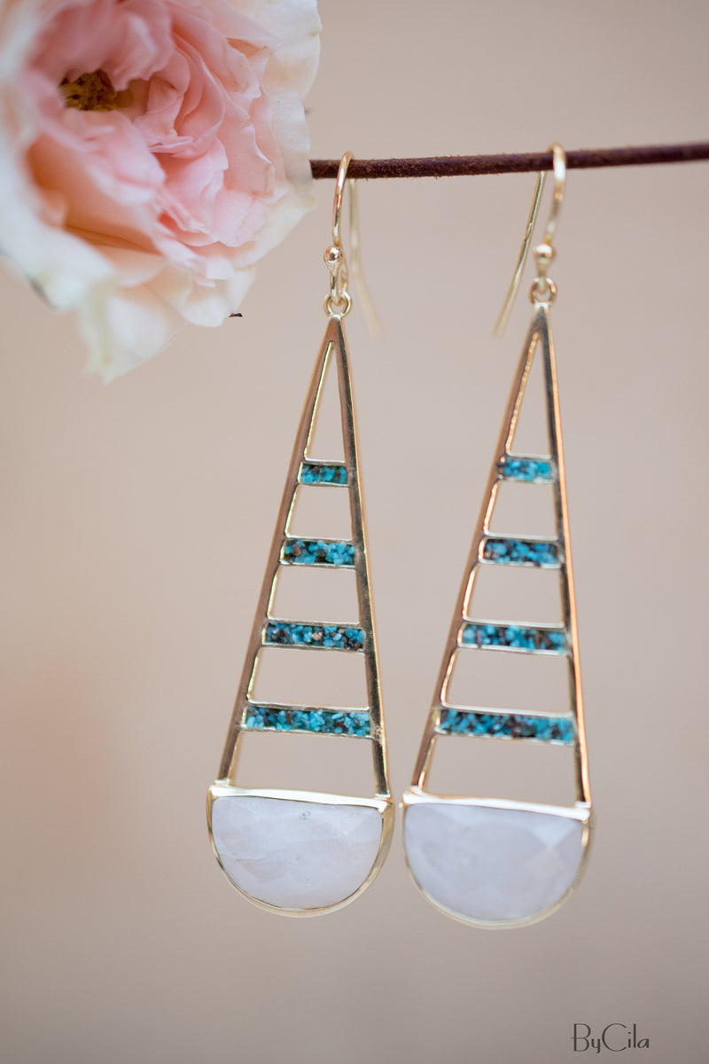 Giuliana Earrings * Moonstone and Copper Turquoise * Gold Plated 18k * BJE114