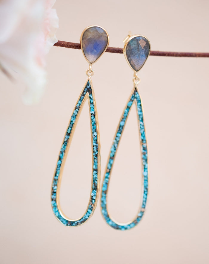 Emanuelly Earrings * Labradorite and Copper Turquoise * Gold Plated 18K * BJE117