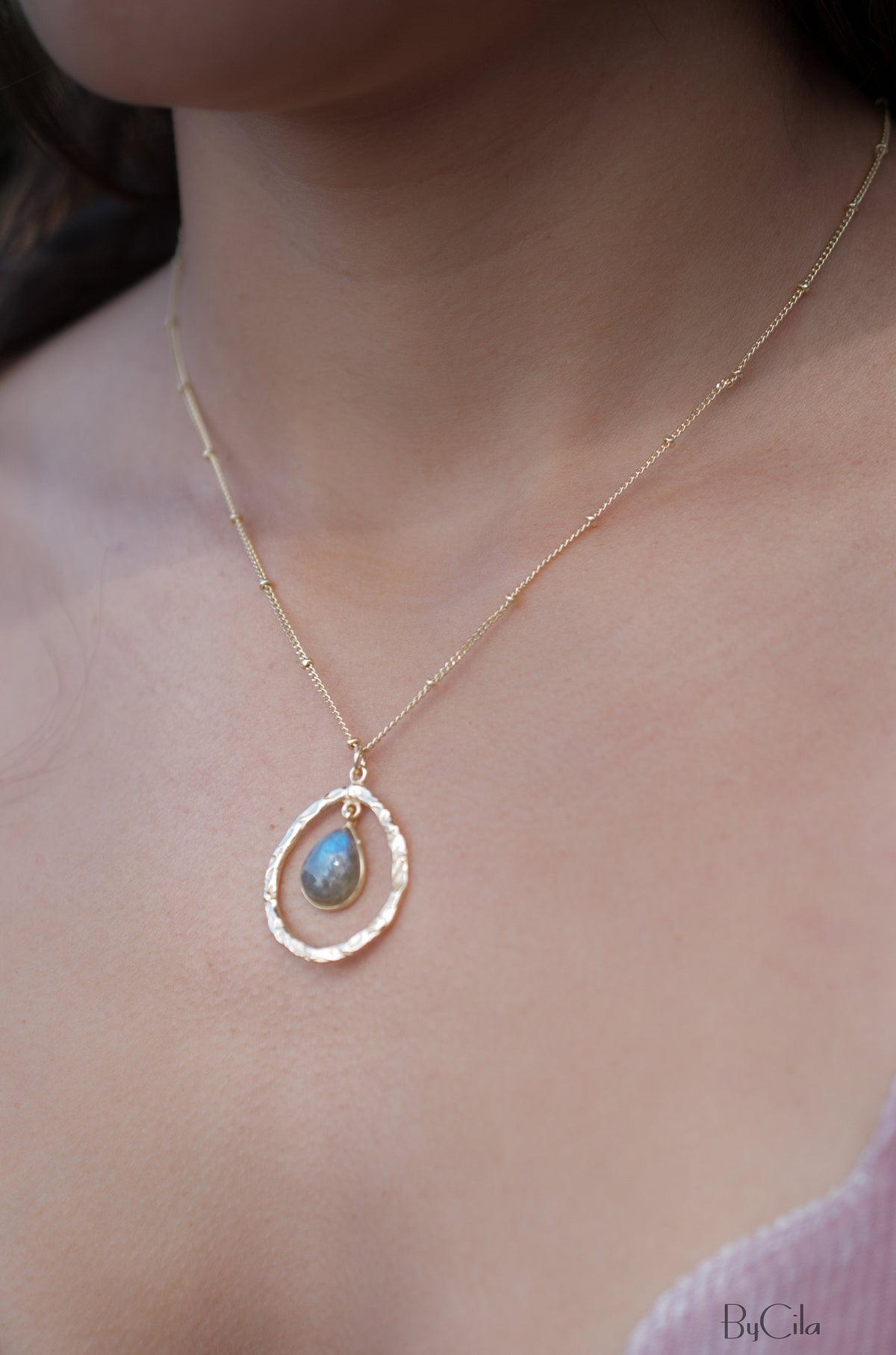Pietra Necklace * Copper turquoise * Moonstone * Labradorite * Aqua Chalcedony * Gold Vermeil * BJN004