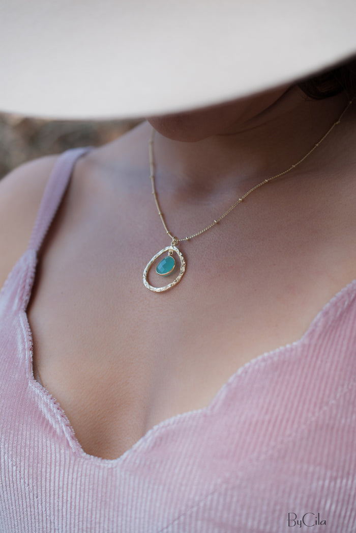 Pietra Necklace * Aqua Chalcedony * Gold Plated 18k