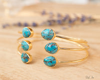 Copper Turquoise Bangle Bracelet * Gold Plated * Gemstone * Adjustable * Statement * Stacking * Layering* BJB025