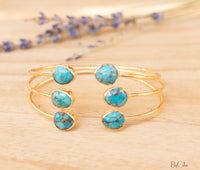 Copper Turquoise Bangle Bracelet * Gold Plated * Gemstone * Adjustable * Statement * Stacking * Layering* BJB025