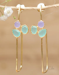 Sandy Earrings * Aqua Chalcedony & Purple Quartz  * Gold Plated 18k * BJE070